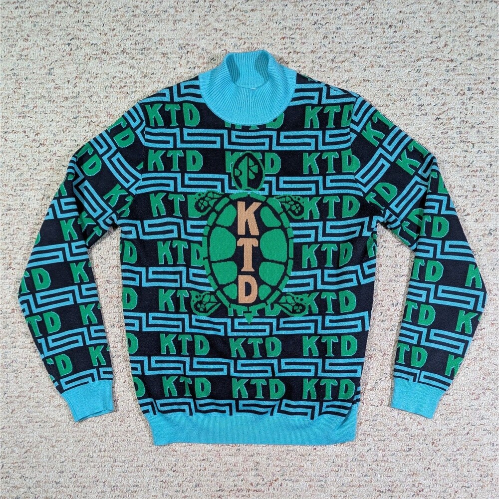 Kentucky Turtle Derby Sweater Adult XL Blue Green Mock Neck Knit Pullover KTD